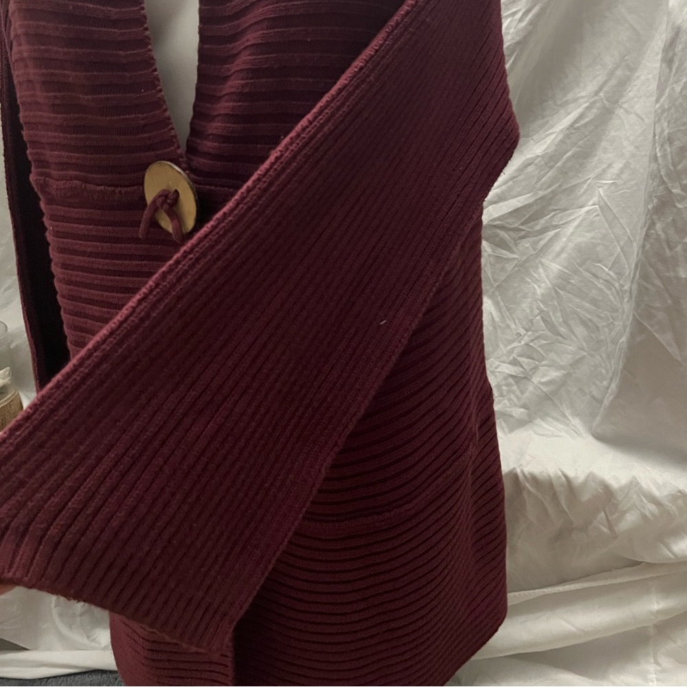 Modern Soul Red Ribbed Oversized Long Cardigan Sweater w/ Flare Sleeves M-L - Picture 5 of 10
